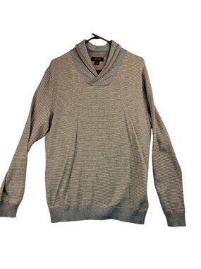 Tasso Elba Mens Large Rice Stitch Ribbed Trim Shawl-Collar Sweater Gray Beige